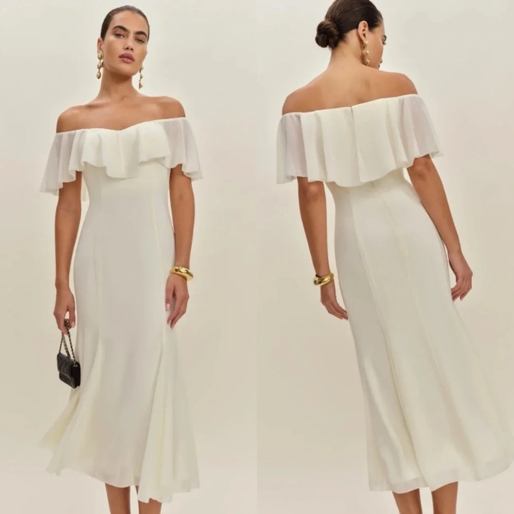 NWT Reformation Charee Ruffle Off Shoulder Short Sleeve Cape Midi Maxi Dress - Picture 2 of 14